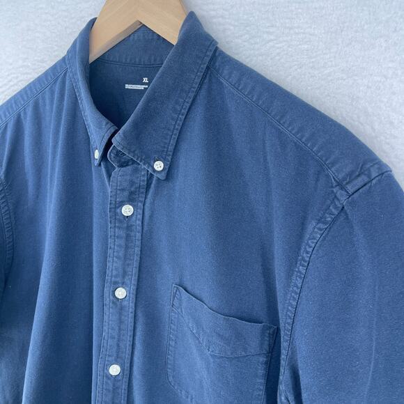 MUJI Shirt Mens XL Washed Oxford Cotton Button Down Short Sleeve Blue - Picture 2 of 13